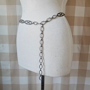 Vtg 90s Y2K 2000s Womens Silver Tone Metal Chain Link Waist Belt Drop Dangle M/L